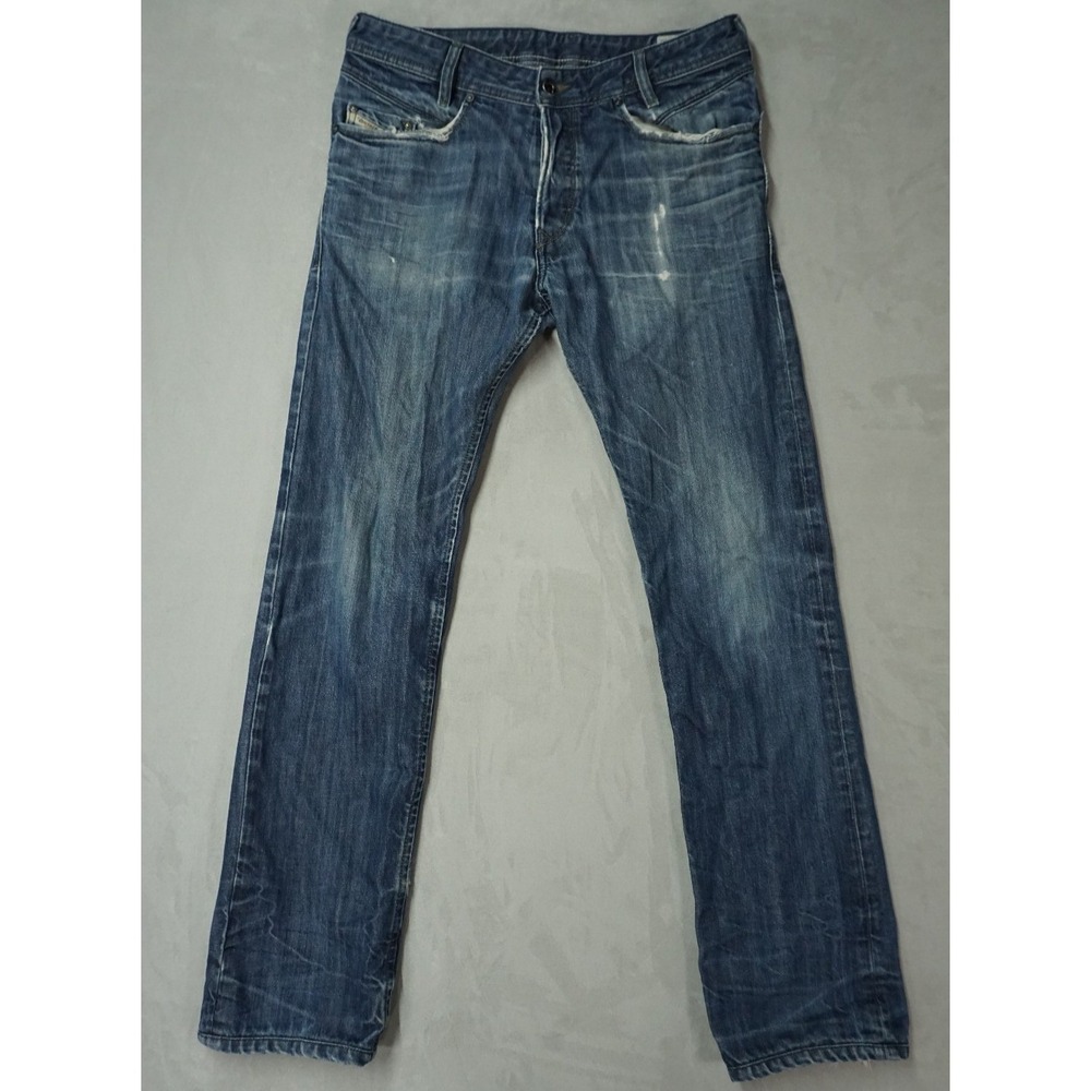 Diesel Iakop Jeans Men 31x32 Blue Regular Slim Tapered Fit Stretch Whiskered